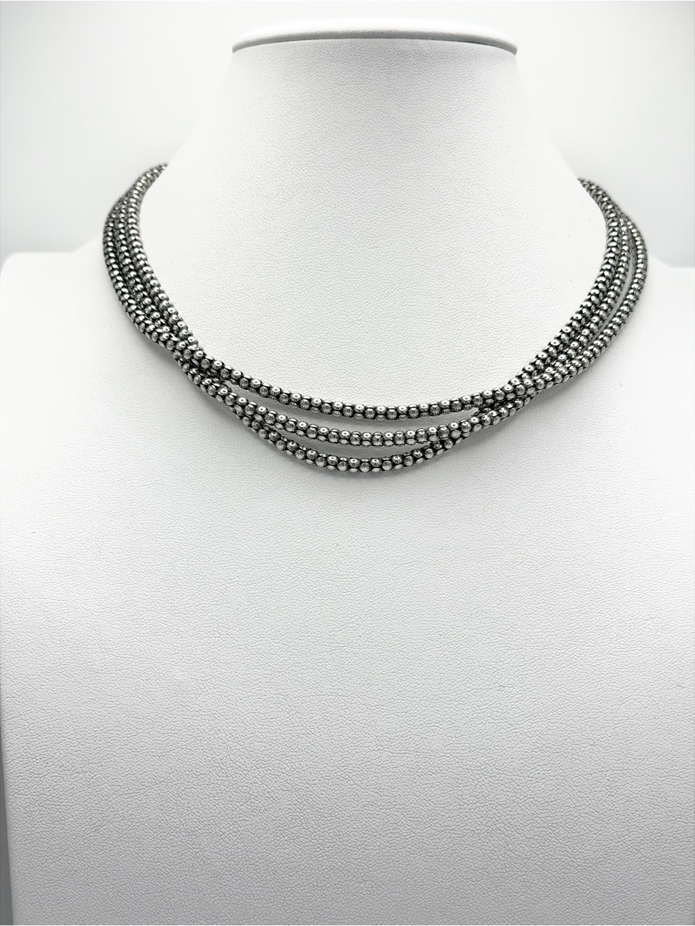 Silpada Vintage Oxidized Sterling Silver Triple Strand Popcorn Necklace 17-19”